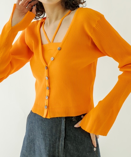 mystic(ミスティック)の「NEW Vリブショートカーディガン(カーディガン/ボレロ・レディース・ネイビー/オフホワイト/ピンク/グリーン/オレンジ/ラベンダー/ベビーピンク・FREE)」の7枚目の写真