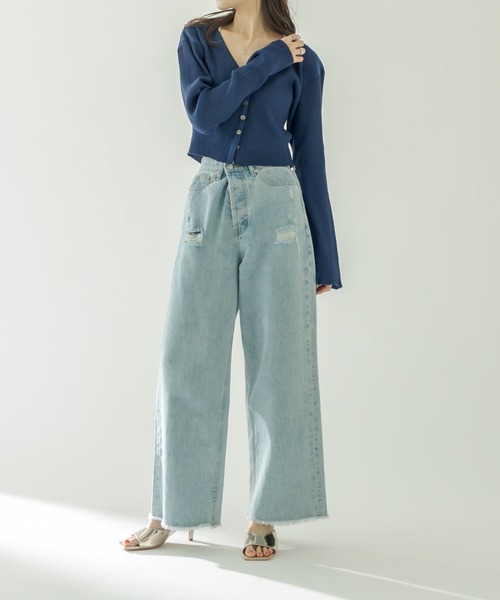 mystic(ミスティック)の「NEW Vリブショートカーディガン(カーディガン/ボレロ・レディース・ネイビー/オフホワイト/ピンク/グリーン/オレンジ/ラベンダー/ベビーピンク・FREE)」の8枚目の写真