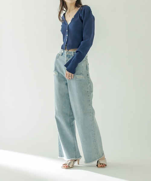 mystic(ミスティック)の「NEW Vリブショートカーディガン(カーディガン/ボレロ・レディース・ネイビー/オフホワイト/ピンク/グリーン/オレンジ/ラベンダー/ベビーピンク・FREE)」の10枚目の写真