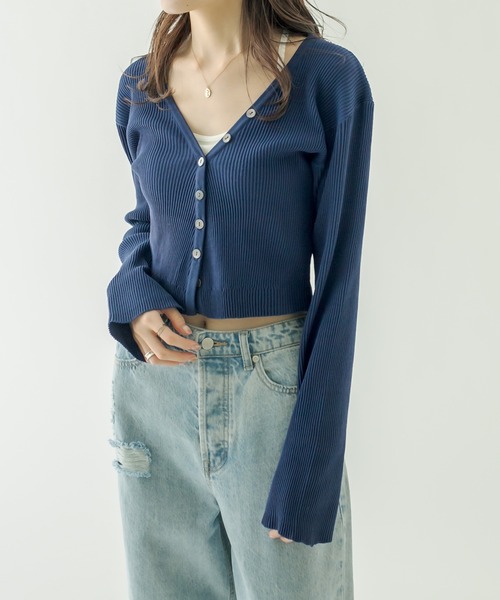 mystic(ミスティック)の「NEW Vリブショートカーディガン(カーディガン/ボレロ・レディース・ネイビー/オフホワイト/ピンク/グリーン/オレンジ/ラベンダー/ベビーピンク・FREE)」の11枚目の写真