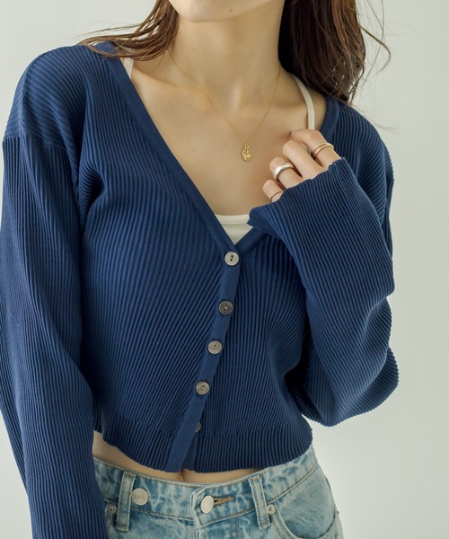 mystic(ミスティック)の「NEW Vリブショートカーディガン(カーディガン/ボレロ・レディース・ネイビー/オフホワイト/ピンク/グリーン/オレンジ/ラベンダー/ベビーピンク・FREE)」の12枚目の写真