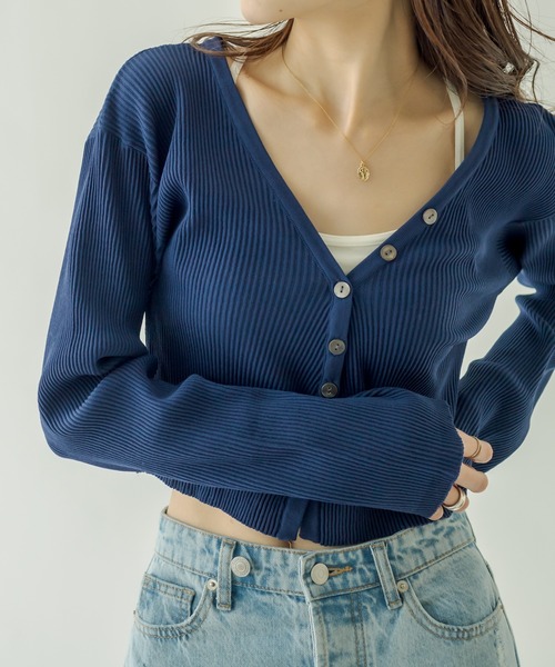 mystic(ミスティック)の「NEW Vリブショートカーディガン(カーディガン/ボレロ・レディース・ネイビー/オフホワイト/ピンク/グリーン/オレンジ/ラベンダー/ベビーピンク・FREE)」の13枚目の写真