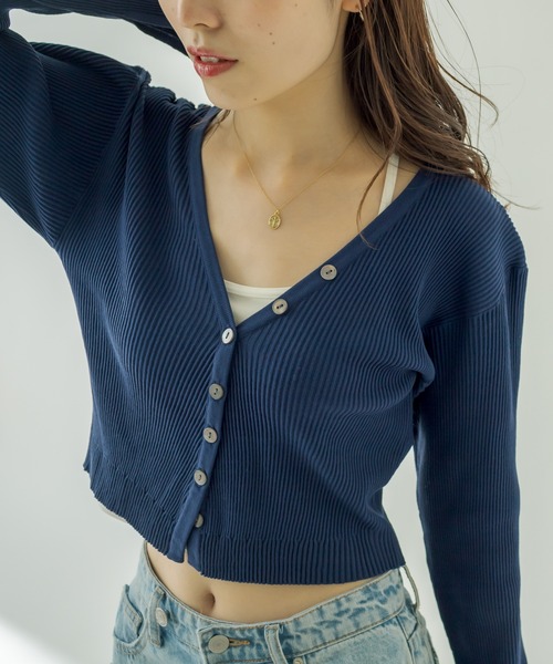 mystic(ミスティック)の「NEW Vリブショートカーディガン(カーディガン/ボレロ・レディース・ネイビー/オフホワイト/ピンク/グリーン/オレンジ/ラベンダー/ベビーピンク・FREE)」の14枚目の写真