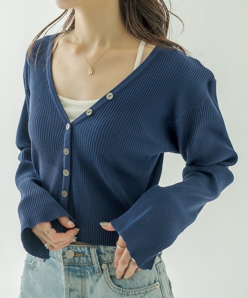 mystic(ミスティック)の「NEW Vリブショートカーディガン(カーディガン/ボレロ・レディース・ネイビー/オフホワイト/ピンク/グリーン/オレンジ/ラベンダー/ベビーピンク・FREE)」の15枚目の写真