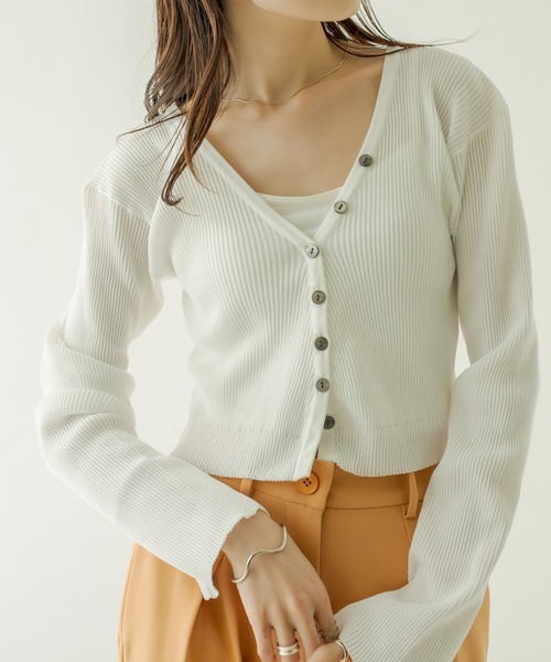 mystic(ミスティック)の「NEW Vリブショートカーディガン(カーディガン/ボレロ・レディース・ネイビー/オフホワイト/ピンク/グリーン/オレンジ/ラベンダー/ベビーピンク・FREE)」の19枚目の写真