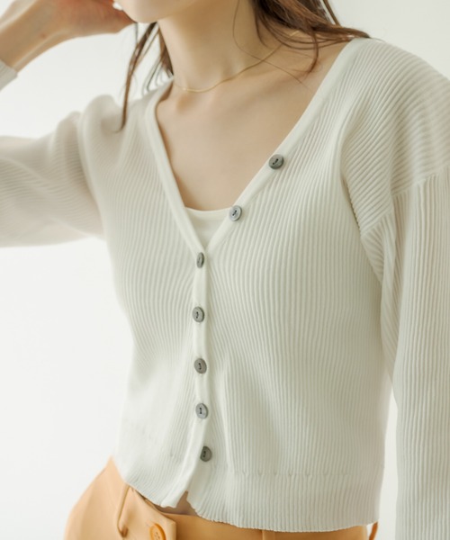 mystic(ミスティック)の「NEW Vリブショートカーディガン(カーディガン/ボレロ・レディース・ネイビー/オフホワイト/ピンク/グリーン/オレンジ/ラベンダー/ベビーピンク・FREE)」の20枚目の写真