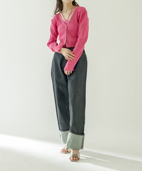 mystic(ミスティック)の「NEW Vリブショートカーディガン(カーディガン/ボレロ・レディース・ネイビー/オフホワイト/ピンク/グリーン/オレンジ/ラベンダー/ベビーピンク・FREE)」の21枚目の写真