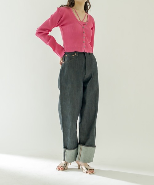 mystic(ミスティック)の「NEW Vリブショートカーディガン(カーディガン/ボレロ・レディース・ネイビー/オフホワイト/ピンク/グリーン/オレンジ/ラベンダー/ベビーピンク・FREE)」の22枚目の写真