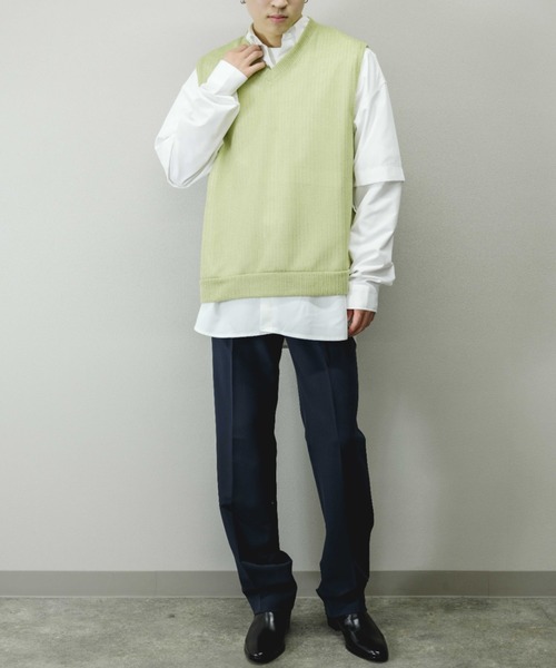 Chikashitsu +(チカシツプラス)の「【Chikashitsu +/チカシツプラス】see-through v neck knit vest/シースルーVネックニットベスト 重ね着 レイヤード(ベスト・メンズ・ブラック/イエロー/グレー・ONE SIZE)」の3枚目の写真