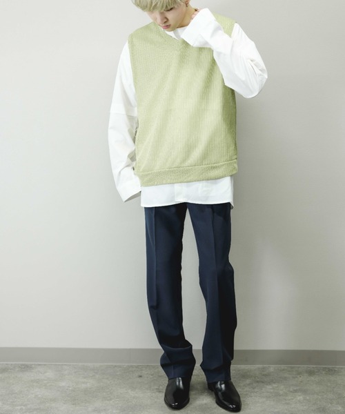 Chikashitsu +(チカシツプラス)の「【Chikashitsu +/チカシツプラス】see-through v neck knit vest/シースルーVネックニットベスト 重ね着 レイヤード(ベスト・メンズ・ブラック/イエロー/グレー・ONE SIZE)」の17枚目の写真