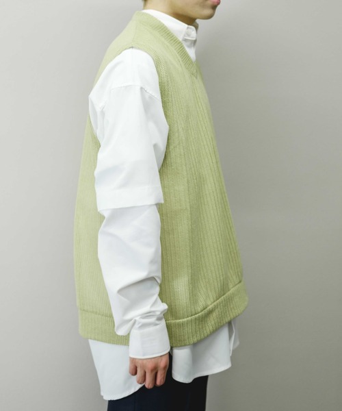 Chikashitsu +(チカシツプラス)の「【Chikashitsu +/チカシツプラス】see-through v neck knit vest/シースルーVネックニットベスト 重ね着 レイヤード(ベスト・メンズ・ブラック/イエロー/グレー・ONE SIZE)」の20枚目の写真