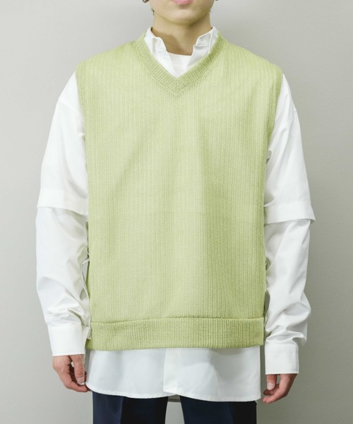 Chikashitsu +(チカシツプラス)の「【Chikashitsu +/チカシツプラス】see-through v neck knit vest/シースルーVネックニットベスト 重ね着 レイヤード(ベスト・メンズ・ブラック/イエロー/グレー・ONE SIZE)」の19枚目の写真