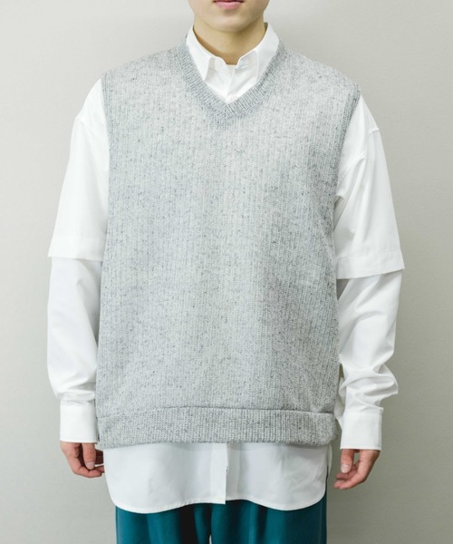 Chikashitsu +(チカシツプラス)の「【Chikashitsu +/チカシツプラス】see-through v neck knit vest/シースルーVネックニットベスト 重ね着 レイヤード(ベスト・メンズ・ブラック/イエロー/グレー・ONE SIZE)」の12枚目の写真