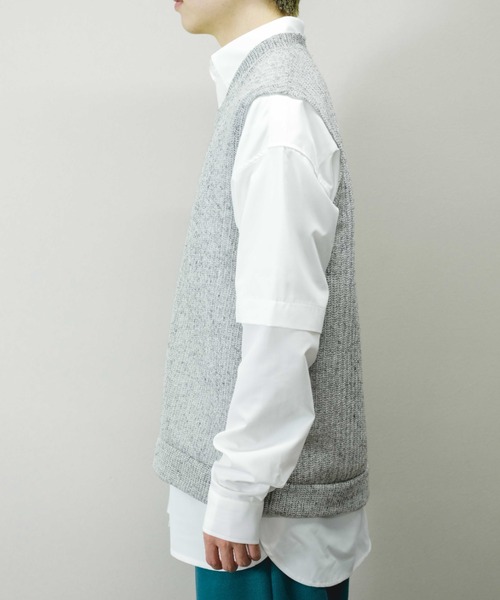 Chikashitsu +(チカシツプラス)の「【Chikashitsu +/チカシツプラス】see-through v neck knit vest/シースルーVネックニットベスト 重ね着 レイヤード(ベスト・メンズ・ブラック/イエロー/グレー・ONE SIZE)」の13枚目の写真