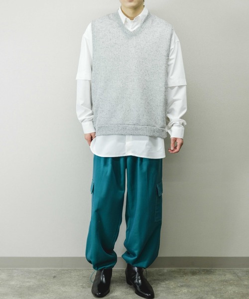Chikashitsu +(チカシツプラス)の「【Chikashitsu +/チカシツプラス】see-through v neck knit vest/シースルーVネックニットベスト 重ね着 レイヤード(ベスト・メンズ・ブラック/イエロー/グレー・ONE SIZE)」の11枚目の写真