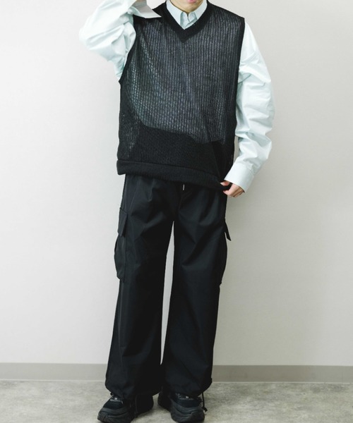 Chikashitsu +(チカシツプラス)の「【Chikashitsu +/チカシツプラス】see-through v neck knit vest/シースルーVネックニットベスト 重ね着 レイヤード(ベスト・メンズ・ブラック/イエロー/グレー・ONE SIZE)」の5枚目の写真