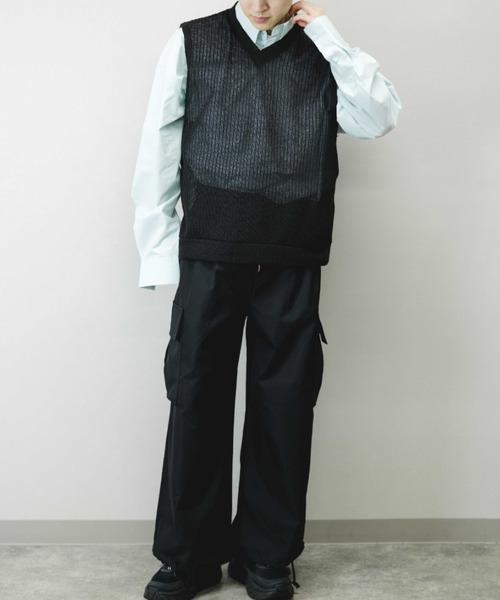 Chikashitsu +(チカシツプラス)の「【Chikashitsu +/チカシツプラス】see-through v neck knit vest/シースルーVネックニットベスト 重ね着 レイヤード(ベスト・メンズ・ブラック/イエロー/グレー・ONE SIZE)」の6枚目の写真