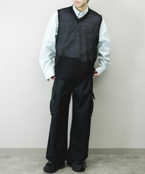 Chikashitsu +(チカシツプラス)の「【Chikashitsu +/チカシツプラス】see-through v neck knit vest/シースルーVネックニットベスト 重ね着 レイヤード(ベスト・メンズ・ブラック/イエロー/グレー・ONE SIZE)」の4枚目の写真