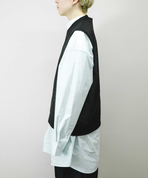 Chikashitsu +(チカシツプラス)の「【Chikashitsu +/チカシツプラス】see-through v neck knit vest/シースルーVネックニットベスト 重ね着 レイヤード(ベスト・メンズ・ブラック/イエロー/グレー・ONE SIZE)」の8枚目の写真
