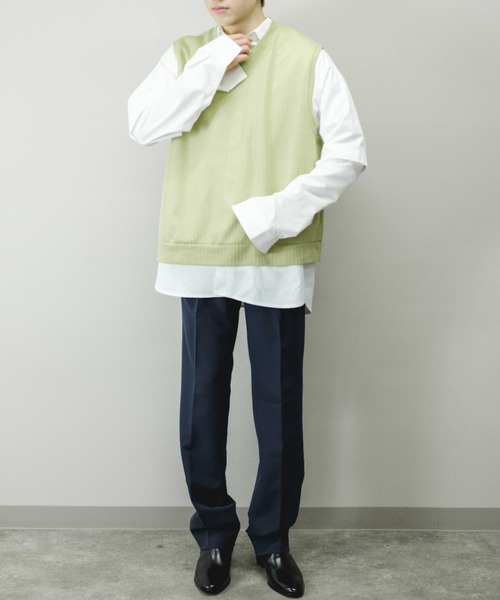 Chikashitsu +(チカシツプラス)の「【Chikashitsu +/チカシツプラス】see-through v neck knit vest/シースルーVネックニットベスト 重ね着 レイヤード(ベスト・メンズ・ブラック/イエロー/グレー・ONE SIZE)」の16枚目の写真
