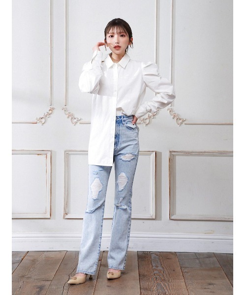 machatt正規品★ホワイト パフスリーブ シャツ マチャット MACHATT同型 パフスリーブWボタンシャツ