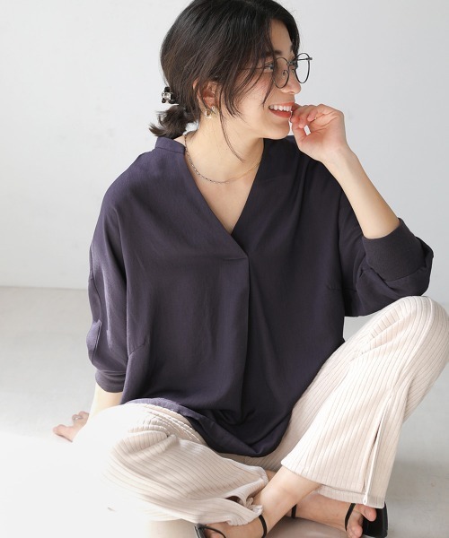 Bou Jeloud(ブージュルード)の「T/Rスラブスキッパーブラウス(シャツ/ブラウス・レディース・チャコールグレー/ベージュ/オフホワイト/グリーン/ブルー/ホワイト系その他/キャメル・38)」の4枚目の写真