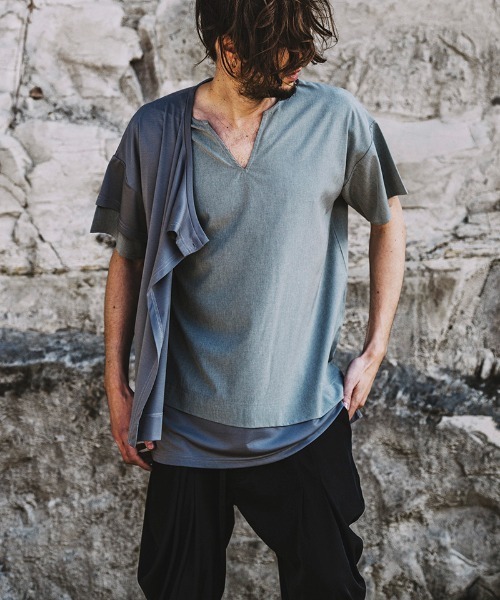NO ID.(ノーアイディ)の「mt7855-アシンメトリ-スリーレイヤードC-N-T Tシャツ(Tシャツ/カットソー・メンズ・グレー/ブラック/ホワイト・2/1)」の20枚目の写真