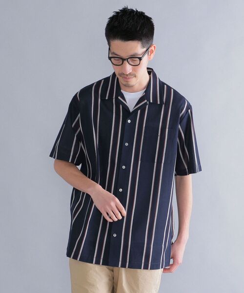 SHIPS（シップス）の「SHIPS: シルケット ラッセル ストライプ オープンカラー シャツ  22SS（シャツ/ブラウス・メンズ・ベージュ/ライトグリーン/ネイビー・SMALL/MEDIUM/LARGE/X-LARGE）」の3枚目の写真