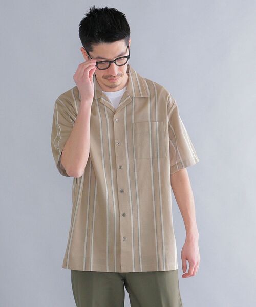 SHIPS（シップス）の「SHIPS: シルケット ラッセル ストライプ オープンカラー シャツ  22SS（シャツ/ブラウス・メンズ・ベージュ/ライトグリーン/ネイビー・SMALL/MEDIUM/LARGE/X-LARGE）」の4枚目の写真