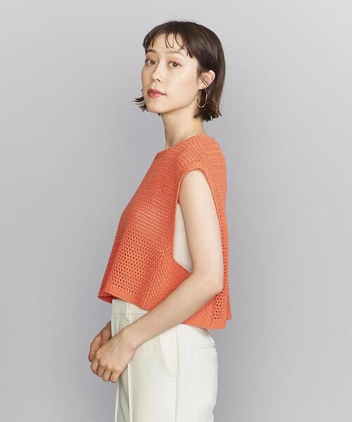 コットン透かし編みニットショートプルオーバー-ウォッシャブル-