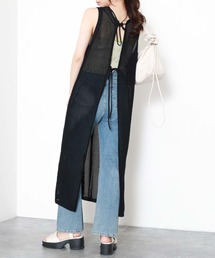 透かし編み2WAYロングジレ