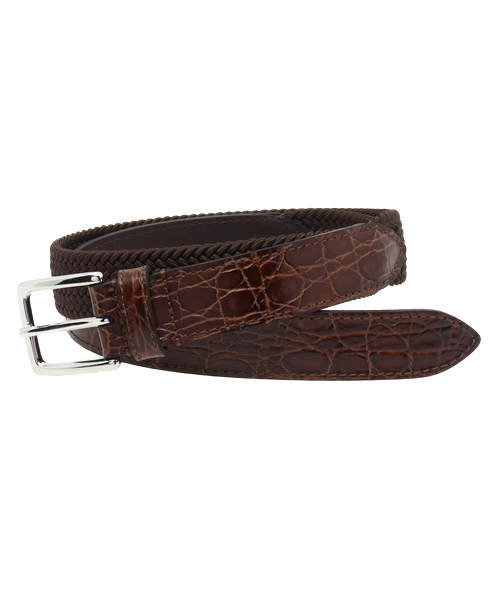 【美品】Andersons メッシュ×クロコ型押し レザーベルト　黒　クールビズ 美品】Andersons アンダーソンズ メッシュ×クロコ型押し レザー