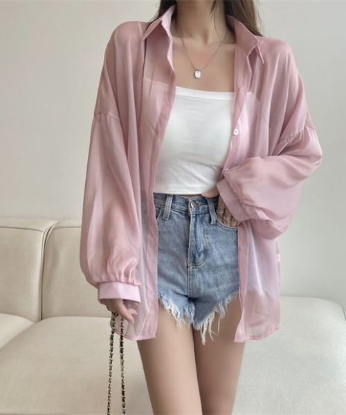 Loueme(ルエム)の「ルーズサイズシャイニーシアーカラーシャツ(シャツ/ブラウス・レディース・ホワイト/サックスブルー/ピンク・FREE)」の2枚目の写真