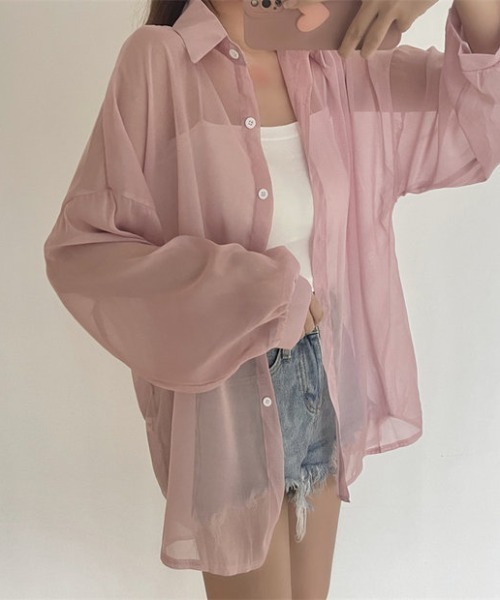 Loueme(ルエム)の「ルーズサイズシャイニーシアーカラーシャツ(シャツ/ブラウス・レディース・ホワイト/サックスブルー/ピンク・FREE)」の14枚目の写真