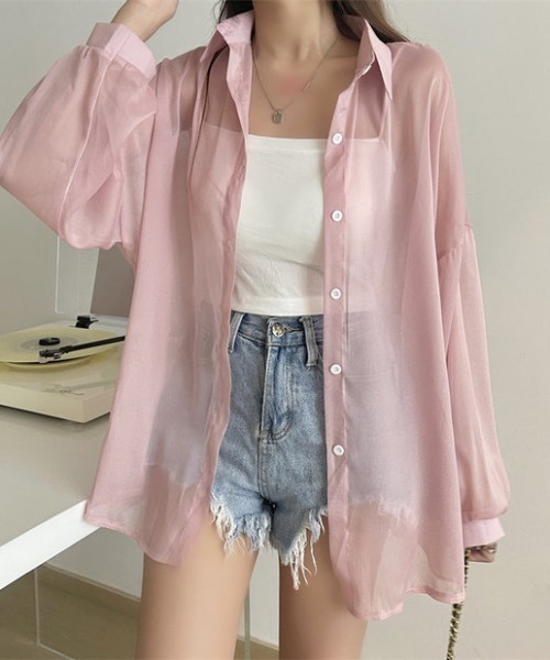 Loueme(ルエム)の「ルーズサイズシャイニーシアーカラーシャツ(シャツ/ブラウス・レディース・ホワイト/サックスブルー/ピンク・FREE)」の15枚目の写真
