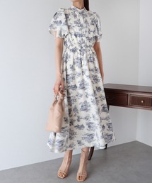 BLUEEAST | 花柄&トワルドジュイ フレアケープスリーブワンピース(ワンピース)