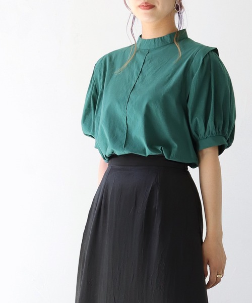 HER CLOSET(ハークローゼット)の「【shemoshelly】ボリュームスリーブコットンブラウス(シャツ/ブラウス・レディース・グリーン/オレンジ/ブラック/オフホワイト・M)」の3枚目の写真