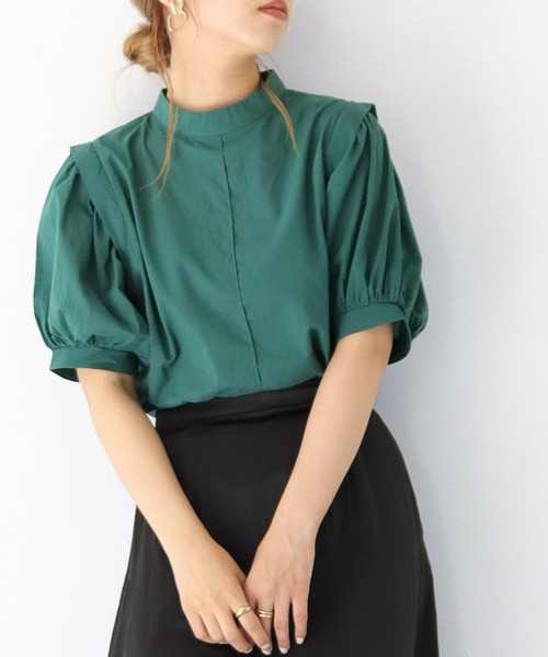 HER CLOSET(ハークローゼット)の「【shemoshelly】ボリュームスリーブコットンブラウス(シャツ/ブラウス・レディース・グリーン/オレンジ/ブラック/オフホワイト・M)」の21枚目の写真