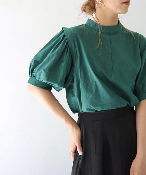 HER CLOSET(ハークローゼット)の「【shemoshelly】ボリュームスリーブコットンブラウス(シャツ/ブラウス・レディース・グリーン/オレンジ/ブラック/オフホワイト・M)」の22枚目の写真