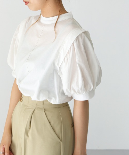 HER CLOSET(ハークローゼット)の「【shemoshelly】ボリュームスリーブコットンブラウス(シャツ/ブラウス・レディース・グリーン/オレンジ/ブラック/オフホワイト・M)」の9枚目の写真