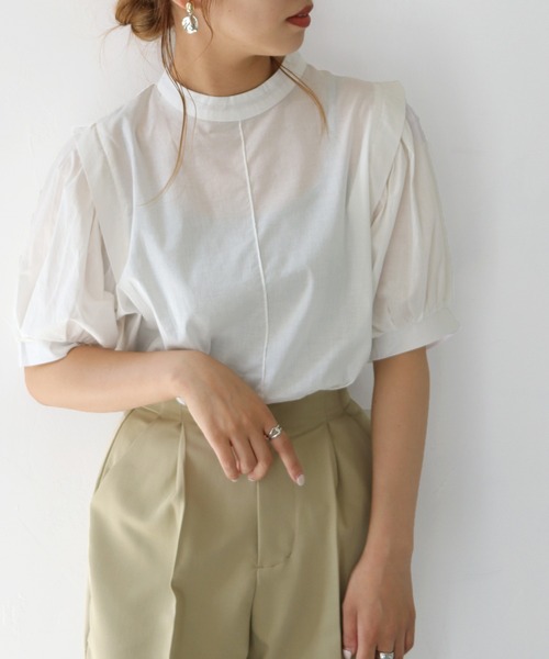 HER CLOSET(ハークローゼット)の「【shemoshelly】ボリュームスリーブコットンブラウス(シャツ/ブラウス・レディース・グリーン/オレンジ/ブラック/オフホワイト・M)」の8枚目の写真