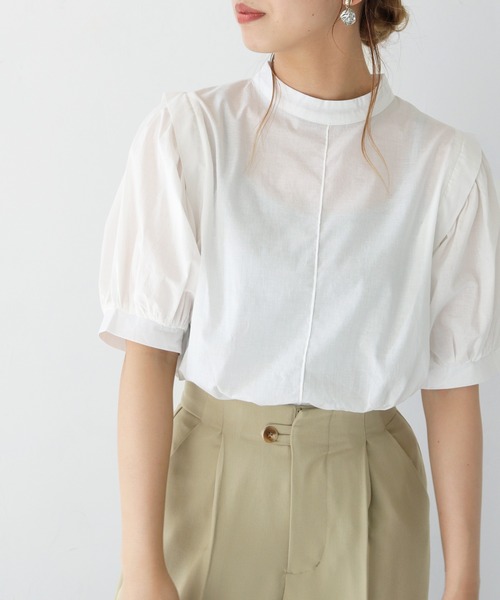 HER CLOSET(ハークローゼット)の「【shemoshelly】ボリュームスリーブコットンブラウス(シャツ/ブラウス・レディース・グリーン/オレンジ/ブラック/オフホワイト・M)」の5枚目の写真