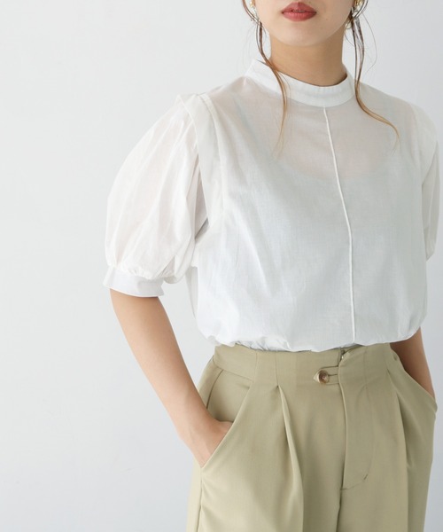 HER CLOSET(ハークローゼット)の「【shemoshelly】ボリュームスリーブコットンブラウス(シャツ/ブラウス・レディース・グリーン/オレンジ/ブラック/オフホワイト・M)」の6枚目の写真