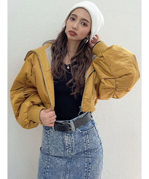 GYDA（ジェイダ）の「BIG COLLARショートMA-1（MA-1・レディース・ブラック/カーキ/マスタード・FREE）」の5枚目の写真