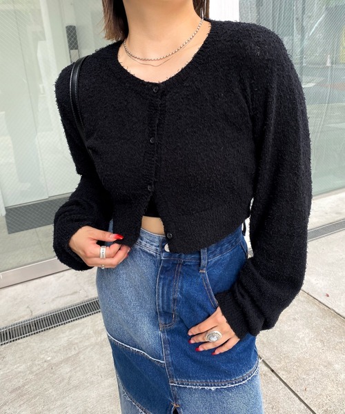 WHO'S WHO gallery(フーズフーギャラリー)の「ファンシーヤーンカーデ(カーディガン/ボレロ・レディース・ブラック/ベージュ/グレー・FREE)」の1枚目の写真