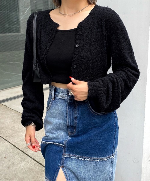 WHO'S WHO gallery(フーズフーギャラリー)の「ファンシーヤーンカーデ(カーディガン/ボレロ・レディース・ブラック/ベージュ/グレー・FREE)」の7枚目の写真