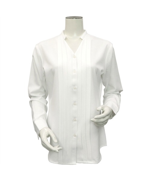 TOKYO SHIRTS（トウキョウシャツ）の「形態安定ノーアイロン ヘンリーネック 長袖ビジネスワイシャツ（ビジネスシャツ・レディース・ホワイト・S/M/L/LL）」の5枚目の写真