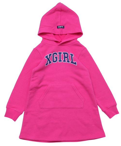 X-girl Stages（エックスガールステージス）の「SWEAT HOODIE DRESS COLLEGE LOGO(4T～7T)（ワンピース・キッズ・ブラック/アッシュ/ピンク/ブルー・4T/5T/6T/7T）」の4枚目の写真
