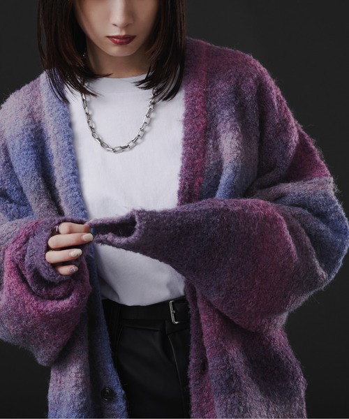 Ellno Loset(エルノロゼット)の「グラデーションブークレカーディガン(カーディガン/ボレロ・メンズ・グリーン系その他/パープル系その他・MEDIUM/LARGE)」の1枚目の写真