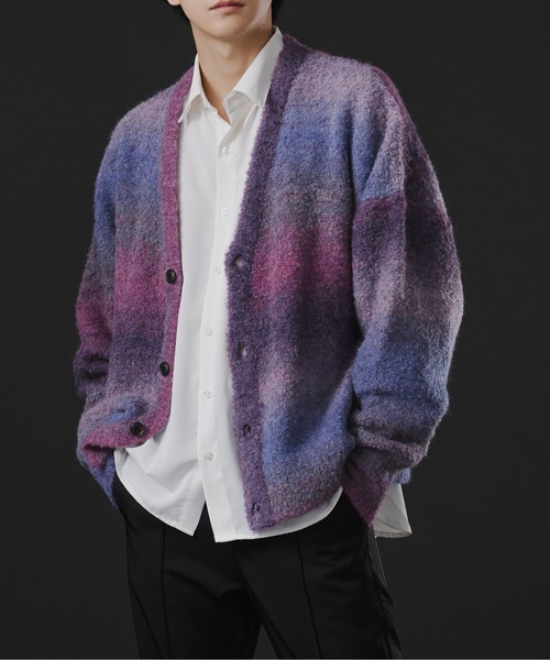 Ellno Loset(エルノロゼット)の「グラデーションブークレカーディガン(カーディガン/ボレロ・メンズ・グリーン系その他/パープル系その他・MEDIUM/LARGE)」の3枚目の写真